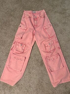 Fashion Nova Pink Cargo Wide-Leg Jeans